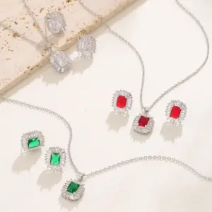 Wholesale Retro Geometric Copper Inlay Zircon Gold Plated Earrings Necklace