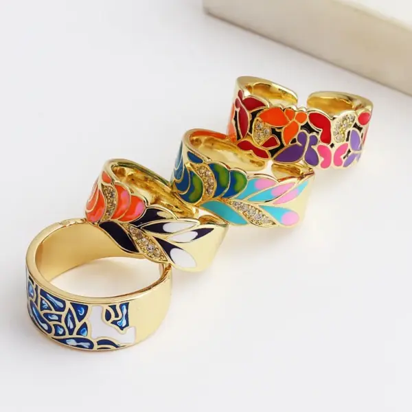 Wholesale Retro Color Block Copper Open Ring Inlay Zircon Copper Rings
