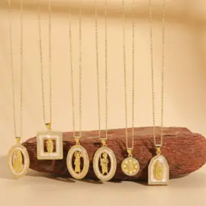 Wholesale Vintage Style Simple Style Human Copper Plating Inlay Shell Zircon 14k Gold Plated Pendant Necklace