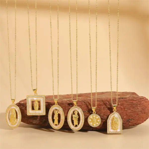 Wholesale Vintage Style Simple Style Human Copper Plating Inlay Shell Zircon 14k Gold Plated Pendant Necklace