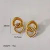 Wholesale 1 Pair Modern Style Simple Style Square 304 Stainless Steel Artificial Pearls Zircon 18K Gold Plated Stainless Steel Earrings
