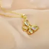 Copper Butterfly Vacuum Plating Zircon Copper Plated Casual Elegant Vacation Hollow Out Inlay Pendant Necklace