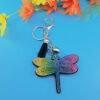 Wholesale 4pcs cute creative dragonfly pendant rhinestone keychain