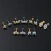 Wholesale Simple Style Solid Color Copper 18k Gold Plated White Gold Plated Zircon Ear Studs In Bulk
