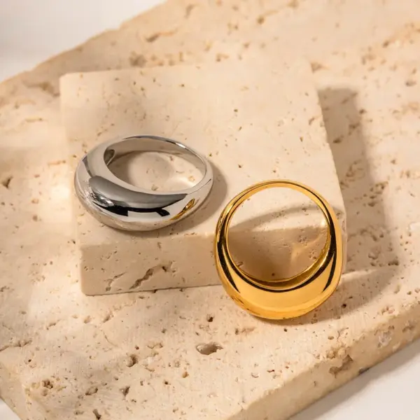 304 Stainless Steel Solid Color PVD Coated Real Gold Plated INS Style Simple Style Waterproof Non Tarnish Plating Gold Silver Rings