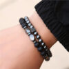 Wholesale European and American Foreign trade bracelet micro inlaid zircon dice bracelet suit cross-border hot sale black gall stone elastic bracelet male Youli