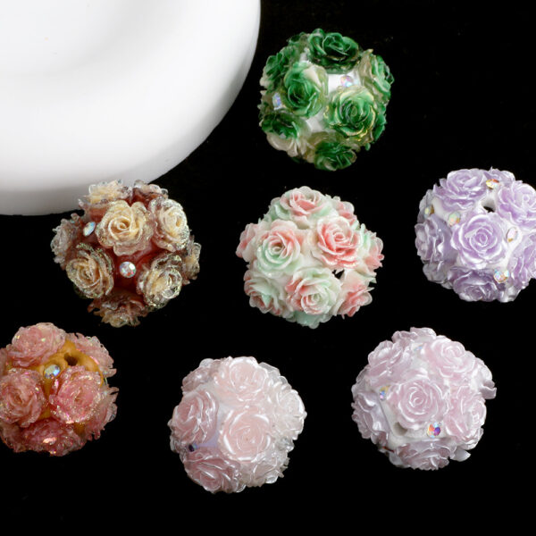 Wholesale Luminous simulation rose ball soft flower wearable straight hole beads DIY Mobile Phone/KeyChain/Bag Chain Accessories