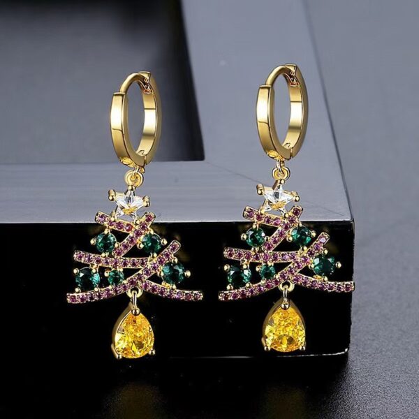 Wholesale Christmas tree zircon-encrusted earrings, sparkling and colorful Christmas earrings
