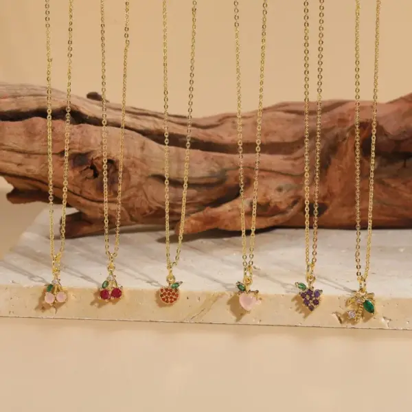 Wholesale Commute Fruit Copper 14k Gold Plated Zircon Pendant Necklace In Bulk