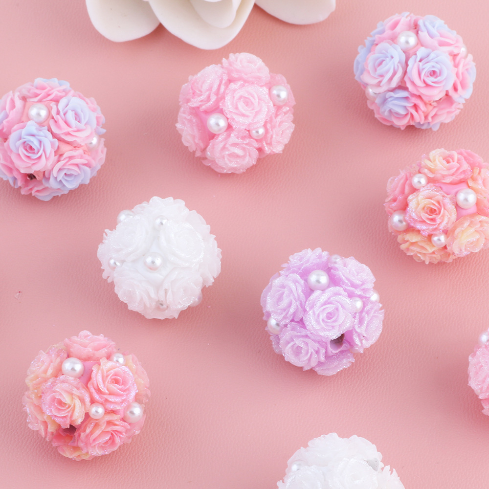 Wholesale Cross-border pearl rose luminous flower ball can wear straight hole beads DIY mobile phone chain key chain bag chain aessories