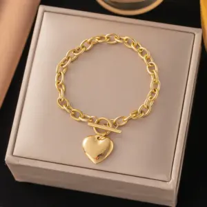 【E2181】OT Buckle Big Heart Bracelet Gold - 17cm