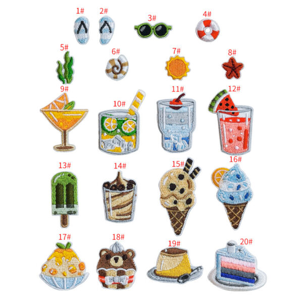 Wholesale Computer embroidery summer afternoon tea cartoon cloth stickers self-adhesive clothing patch wholesale clothing accessories embroidery stickers
