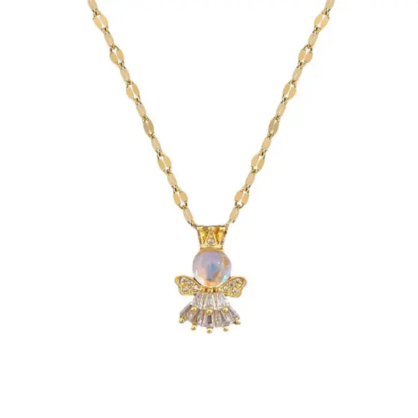 Wholesale Golden Plated 304 Stainless Steel Electroplating Zircon Angel Luxurious Earrings Necklace For Women'S