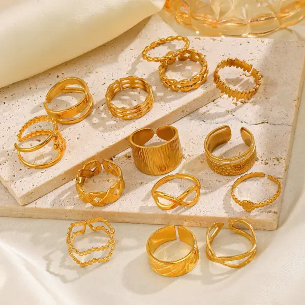 Wholesale PVD Coated 18K Gold Plated Geometric 304 Stainless Steel Simple Style Waterproof Non Tarnish Rings