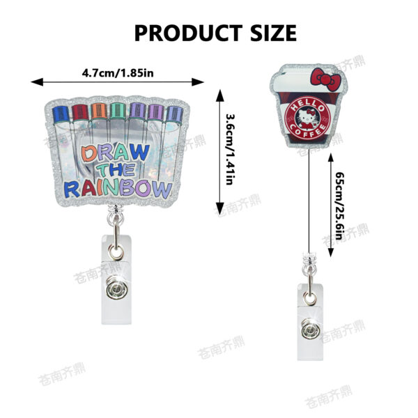 Wholesale Medical and nursing glitter liquid quicksand oil acrylic badge retractable easy pull buckle