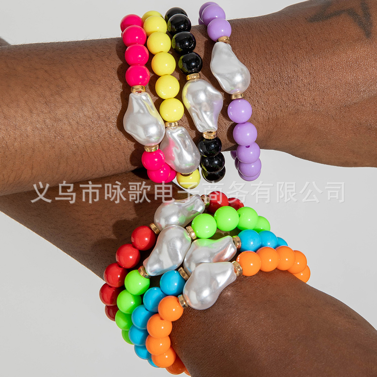 Wholesale European and American Cross-Border Fashion Fresh Dopamine b Bracelet Irregular Faux Pearl Colorful Beaded Bracelet