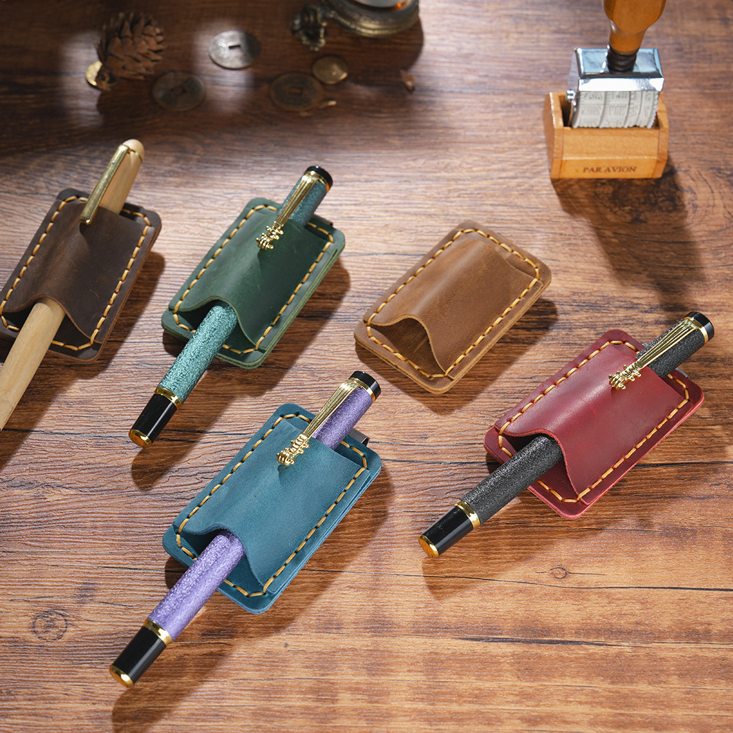 Wholesale Single-piece top-grain cowhide leather notebook pen holder