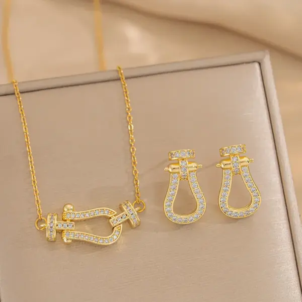 Wholesale PVD Coated Real Gold Plated Geometric Stainless Steel Simple Style Classic Style Waterproof Non Tarnish Earrings Necklace