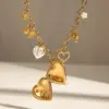 Wholesale Jewelry Simple Style Classic Style Heart Shape Flower Butterfly 304 Stainless Steel Zircon PVD Coated Pearl Hollow Out Inlay Cable Chain Multi Charms Necklace