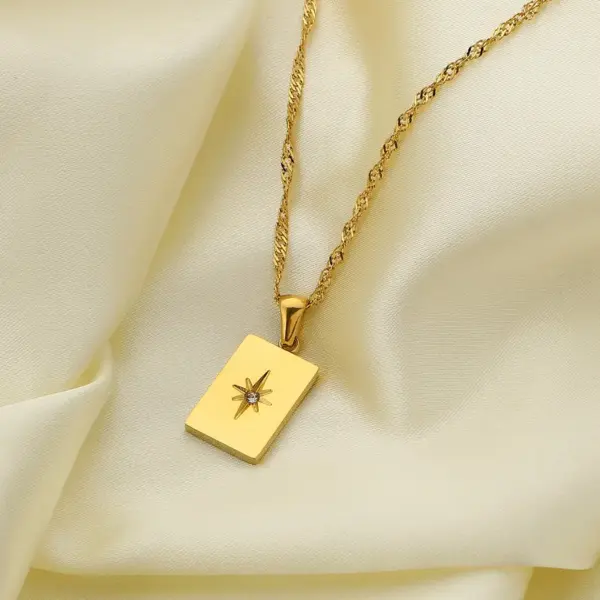 Wholesale Rectangular Sunlight Pendant 18k Gold Plated Stainless Steel Necklace