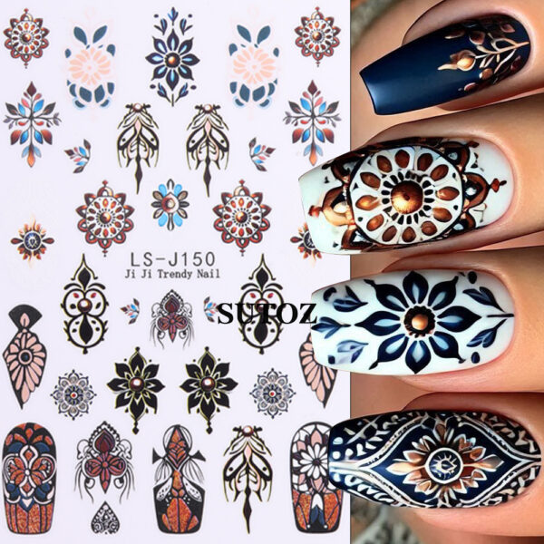 Wholesale Nail Art Stickers: Retro Bohemian Feather Pattern