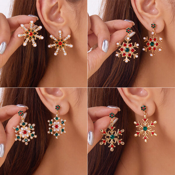 oly-22f95f0c972e6e0a88293b9604ddb703 Wholesale Christmas Snowflake Earrings Women's Fashion All-match Diamond Pearl Christmas Elements Autumn and Winter Earrings