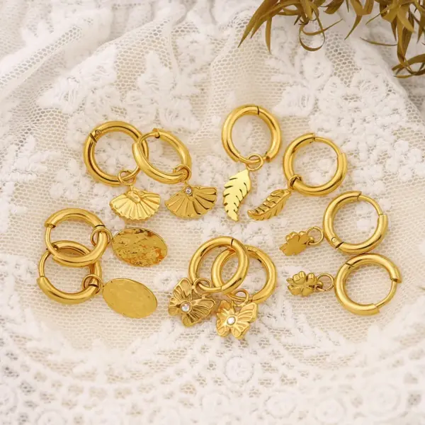Wholesale PVD Coated 18K Gold Real Gold Plated Leaves Heart Shape Bow Knot 304 Stainless Steel IG Style Original Design French Style Waterproof Non Tarnish Earrings