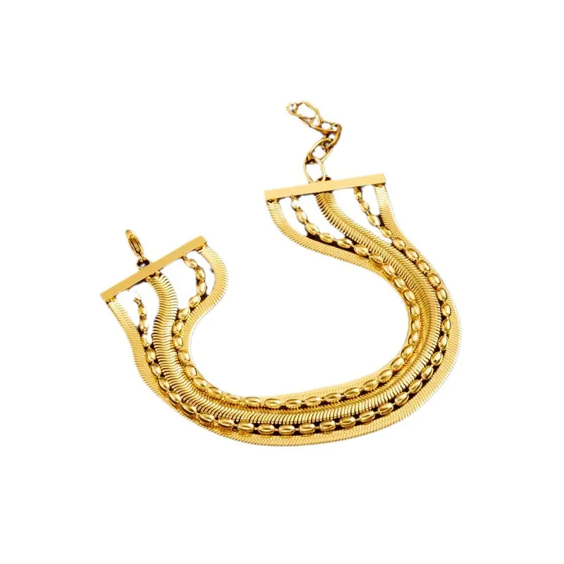 Wholesale 304 Stainless Steel Solid Color PVD Coated 18K Gold Plated Real Gold Plated Simple Style Waterproof Non Tarnish Plating Rope Chain Gold Brac