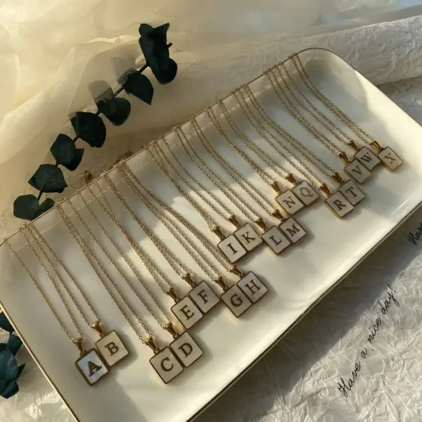Wholesale Fashion Letter Titanium Steel Pendant Necklace Metal Inlay Shell Stainless Steel Necklaces