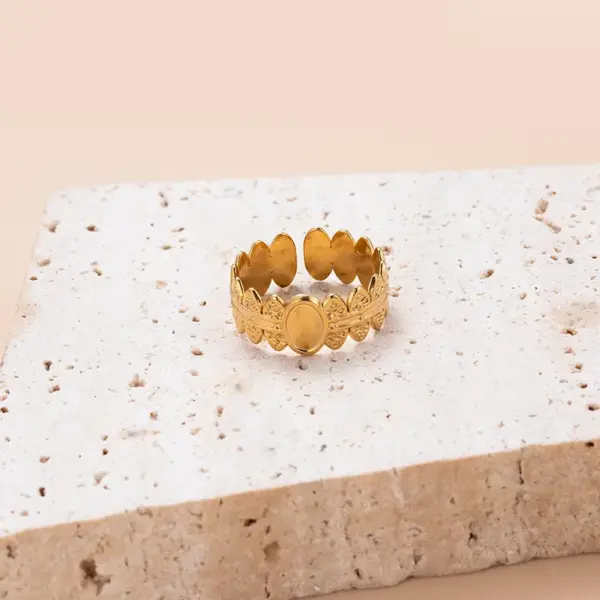 PVD Coated Stripe Solid Color 304 Stainless Steel Retro Waterproof Non Tarnish Open Ring