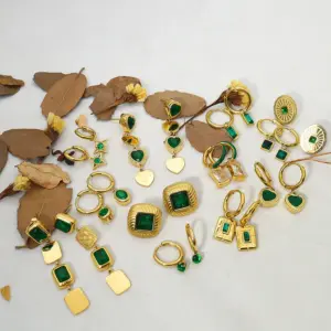 Wholesale PVD Coated Real Gold Plated Oval Heart Shape Rectangle 304 Stainless Steel Casual Waterproof Non Tarnish Drop Earrings