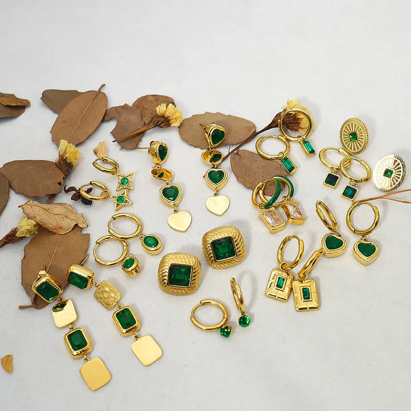 Wholesale PVD Coated Real Gold Plated Oval Heart Shape Rectangle 304 Stainless Steel Casual Waterproof Non Tarnish Drop Earrings