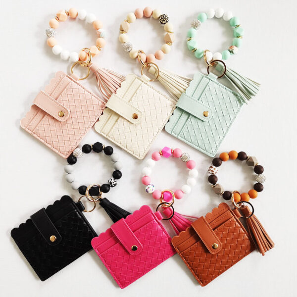 Wholesale Striped Card Holder Rhinestone Ball Silicone Keychain