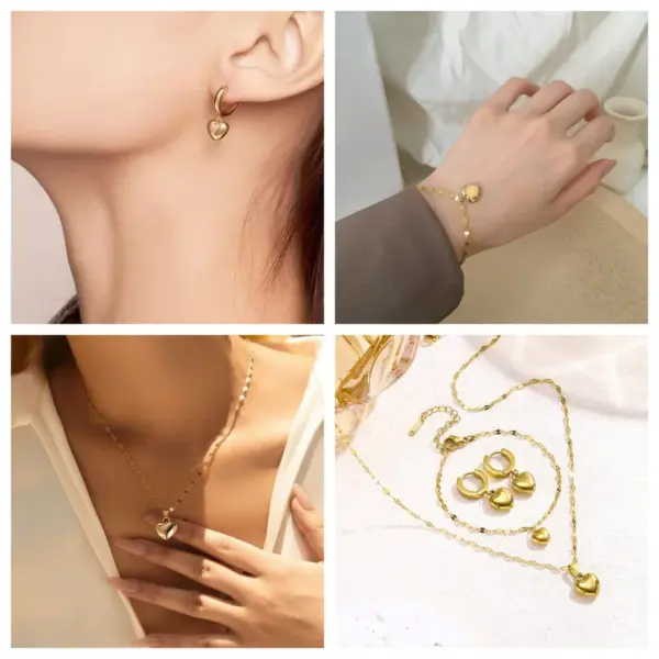 Ion Plating (IP) 18K Gold Plated Heart Shape 304 Stainless Steel Fairy Style Cute Sweet Waterproof Non Tarnish Jewelry Set