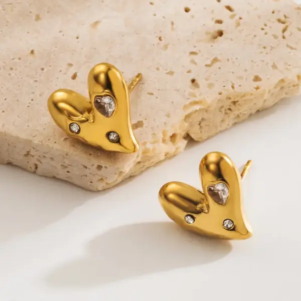 Wholesale 1 Pair Basic Sweet Heart Shape 304 Stainless Steel Zircon 18K Gold Plated Ear Studs