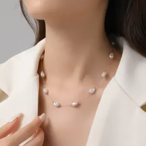 【XKN0633】 Oval Pearl Necklace / Gold
