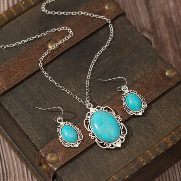 Wholesale Cross-border European and American Bohemian Style Turquoise Necklace Earrings suit Fashion Texturous Earrings Temperament Jewelry