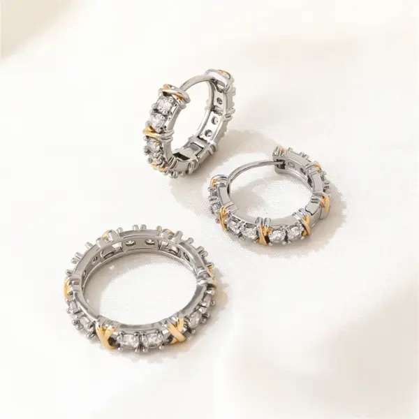 Wholesale Hip-Hop Vintage Style Simple Style Cross Plating Inlay 304 Stainless Steel Copper Zircon Hoop Earrings