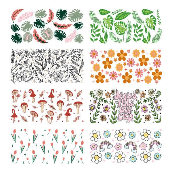 Wholesale green plants 16oz Cup UV DTF Wraps