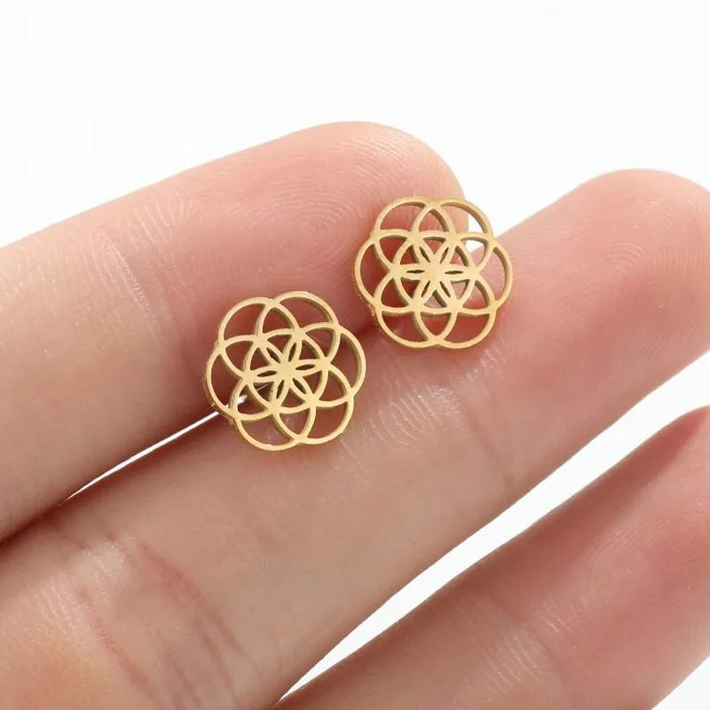 Wholesale PVD Coated Real Gold Plated Flower Stainless Steel Fashion Waterproof Non Tarnish Ear Studs