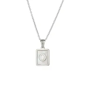 Fritillary Letter Square Pendant Necklace-Ea544901s Steel Color-LETTER O