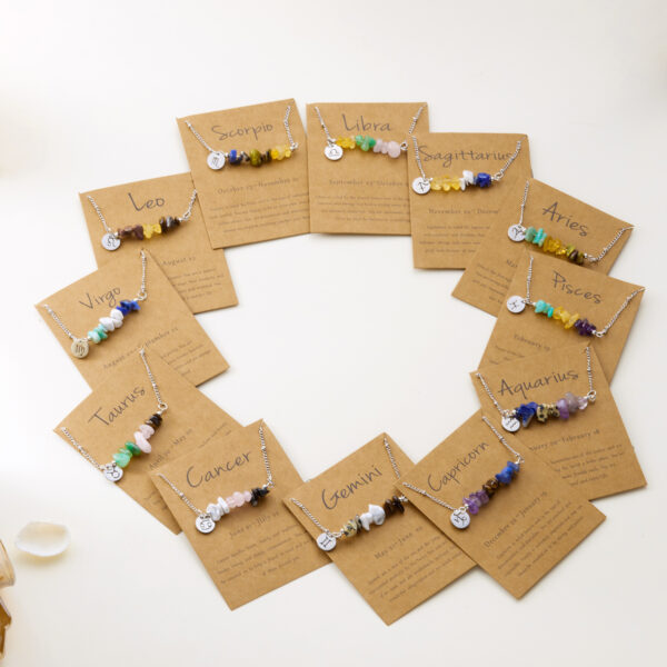 Wholesale Stainless Steel Zodiac Necklace Irregular Natural Stone Pendant Necklace