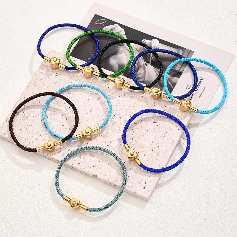 Wholesale Casual Simple Style Classic Style Simple Solid Color 304 Stainless Steel Wire Rope 18K Gold Plated Bracelets In Bulk