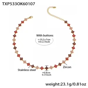 TXP533-Red Zircon Necklace 35.5+7cm