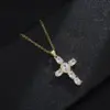 Wholesale Fashion Cross Copper 18k Gold Plated Zircon Pendant Necklace In Bulk