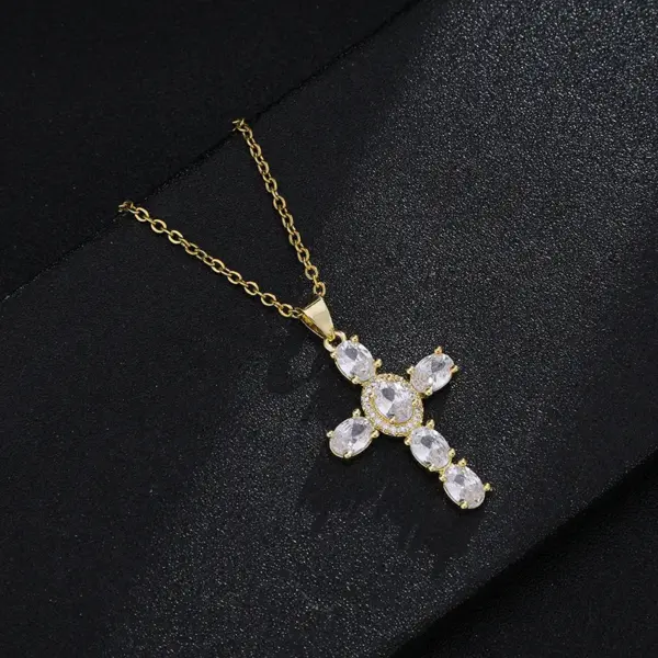 Wholesale Fashion Cross Copper 18k Gold Plated Zircon Pendant Necklace In Bulk