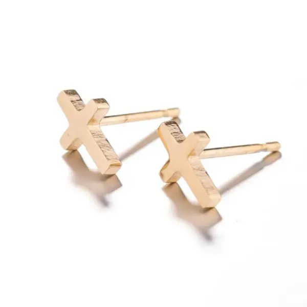 PVD Coated 18K Gold Real Gold Plated Cross 304 Stainless Steel Simple Style Waterproof Non Tarnish Ear Studs