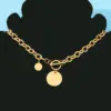 Wholesale 304 Stainless Steel Customization Laser Engraving Solid Color PVD Coated 18K Real Gold Plated Simple Style Waterproof Non Tarnish Plating Pendant Necklace