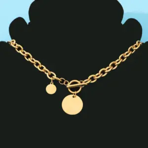 Wholesale 304 Stainless Steel Customization Laser Engraving Solid Color PVD Coated 18K Real Gold Plated Simple Style Waterproof Non Tarnish Plating Pendant Necklace