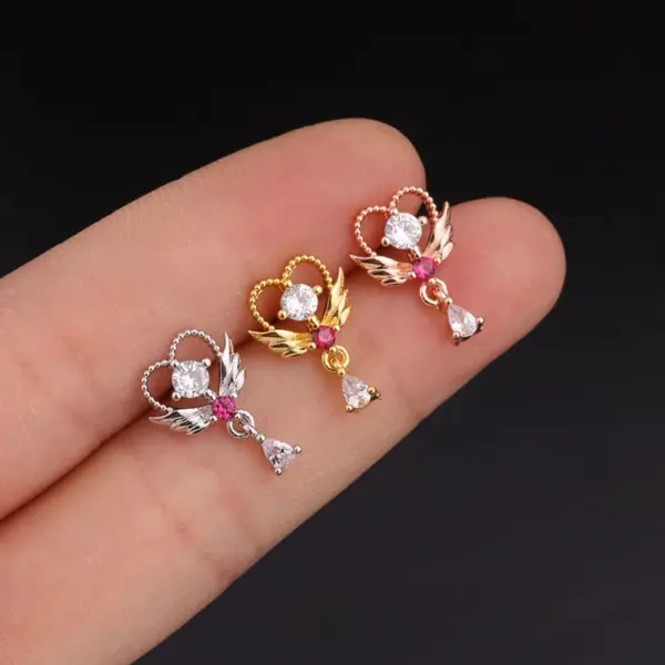 316L Stainless Steel Copper Zircon Ear Cartilage Rings & Studs Flower Waterproof Non Tarnish Surgical Steel Women'S